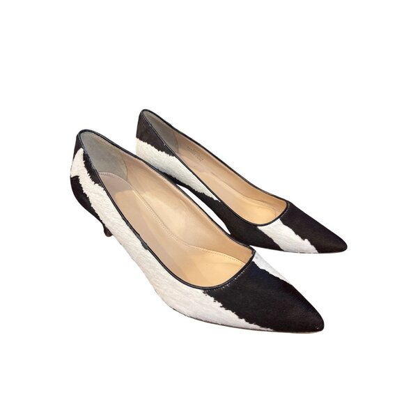 J.Crew Dulci Calf Hair Kitten Heels 7 Made in Italy Black White Pointed Toe - Picture 4 of 12